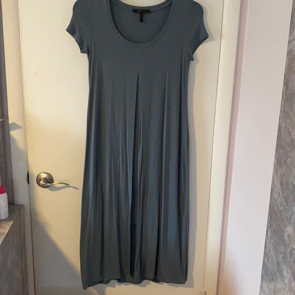 BCBG maxi dress with open front that has a shirt dress underneath